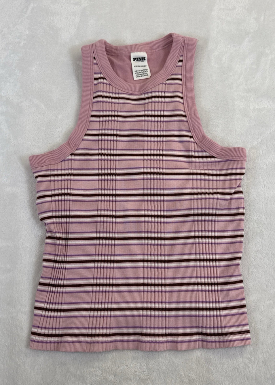 PINK Victoria's Secret Pink Striped Ribbed Tank Bra Top Size Small Bnfts Charity